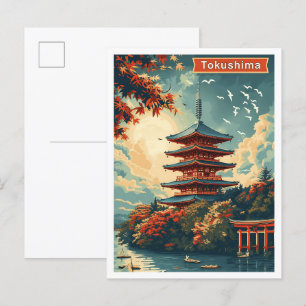Postal Ilustracion de viaje de arte antiguo de Japón Toku