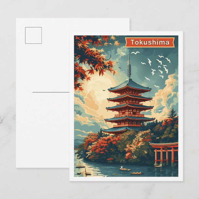 Postal Ilustracion de viaje de arte antiguo de Japón Toku (Anverso / Reverso)