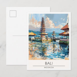 Postal Ilustración de viaje de arte de Bali Indonesia