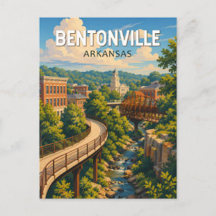 Postal Ilustración de viaje de arte de Bentonville Arkans