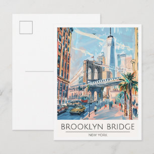 Postal Ilustración de viaje de arte de Brooklyn Nueva Yor