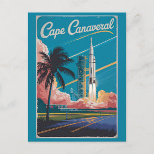 Postal Ilustración de viaje de arte de Cabo Cañaveral Flo