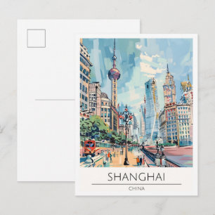 Postal Ilustración de viaje de arte de China Shanghai