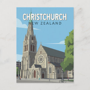 Postal Ilustración de viaje de arte de Christchurch Nueva