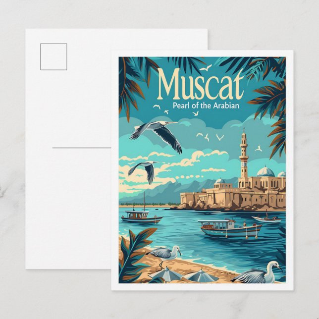 Postal Ilustracion de viaje de arte de cosecha moscatólic (Anverso / Reverso)