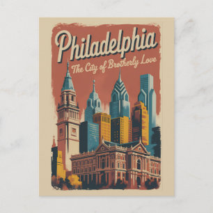 Postal Ilustración de viaje de arte de Filadelfia, Pensil