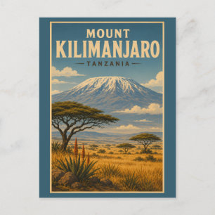 Postal Ilustración de viaje de arte de Kilimanjaro Tanzan