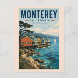 Postal Ilustración de viaje de arte de la bahía de Monter