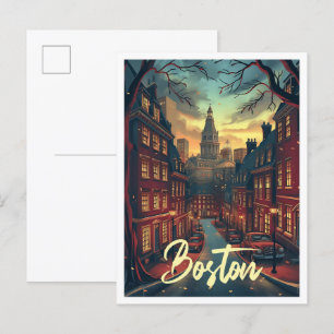 Postal Ilustracion de viaje de arte de la época del parac