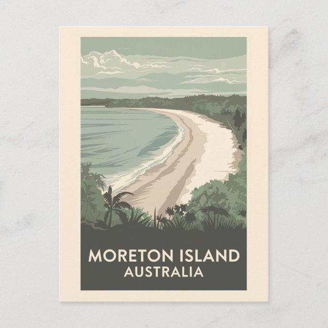 Postal Ilustración de viaje de arte de la isla Moreton Au (Anverso)