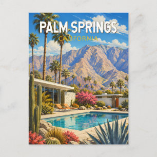 Postal Ilustración de viaje de arte de Palm Springs Calif