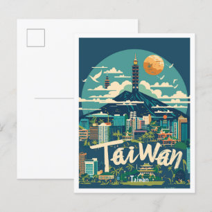 Postal Ilustracion de viaje de arte de Taiwán