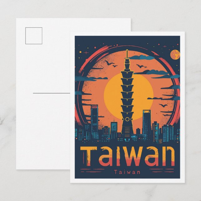 Postal Ilustracion de viaje de arte de Taiwán (Anverso / Reverso)