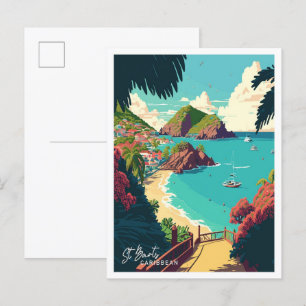 Postal Ilustracion de Viaje de Arte del Caribe de St Bart