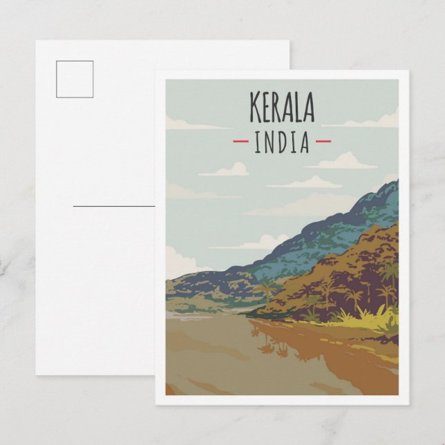 Postal Ilustracion de viaje de arte indio de Kerala (Anverso / Reverso)