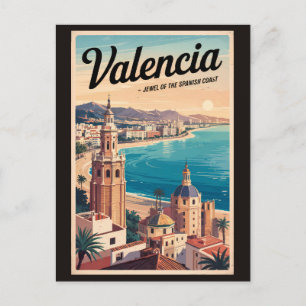 Postal Ilustración de viaje de arte retro de la costa de 