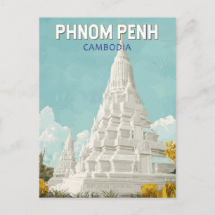 Postal Ilustración de viaje de arte retro de Phnom Penh C