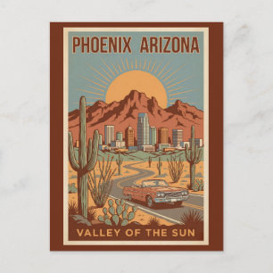 Postal Ilustración de viaje de arte retro de Phoenix Ariz