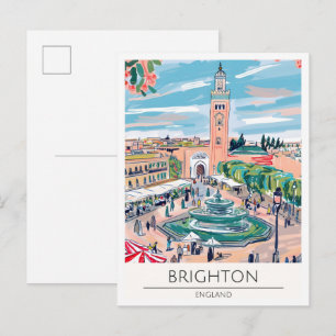 Postal Ilustración de viaje de arte vintage Brighton Ingl