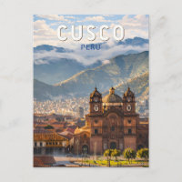 Ilustración de viaje de arte vintage Cusco Perú