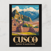 Ilustración de viaje de arte vintage Cusco Perú