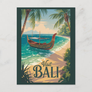 Postal Ilustración de viaje de arte vintage de Bali Indon