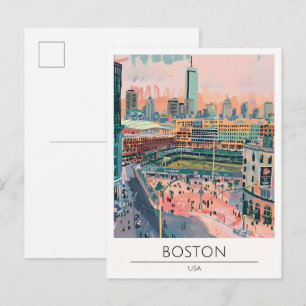 Postal Ilustración de viaje de arte vintage de Boston EE.