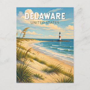 Postal Ilustración de viaje de arte vintage de Delaware