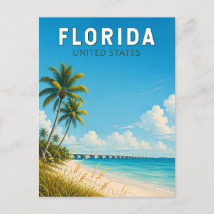 Postal Ilustración de viaje de arte vintage de Florida