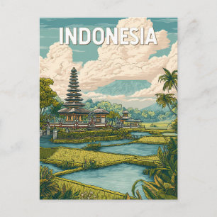 Postal Ilustración de viaje de arte vintage de Indonesia