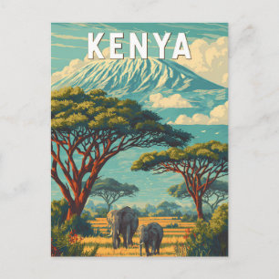 Postal Ilustración de viaje de arte vintage de Kenia
