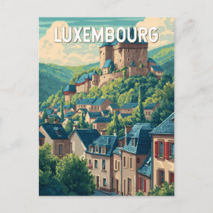 Postal Ilustración de viaje de arte vintage de Luxemburgo