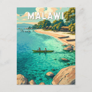 Postal Ilustración de viaje de arte vintage de Malawi