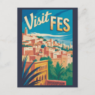 Postal Ilustración de viaje de arte vintage de Marruecos 