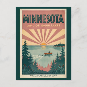 Postal Ilustración de viaje de arte vintage de Minnesota