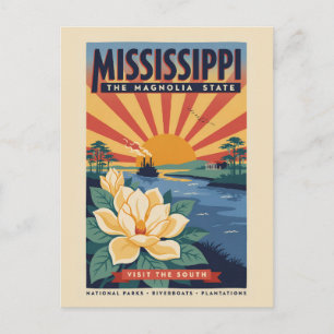 Postal Ilustración de viaje de arte vintage de Mississipp