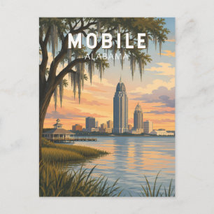 Postal Ilustración de viaje de arte vintage de Mobile Ala