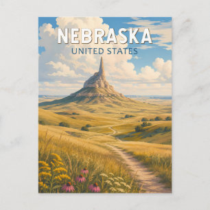 Postal Ilustración de viaje de arte vintage de Nebraska