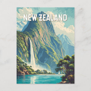 Postal Ilustración de viaje de arte vintage de Nueva Zela