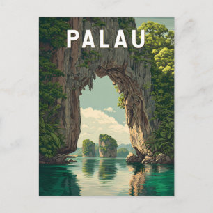 Postal Ilustración de viaje de arte vintage de Palaos