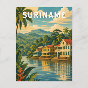 Postal Ilustración de viaje de arte vintage de Surinam