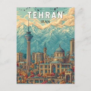 Postal Ilustración de viaje de arte vintage de Teherán Ir