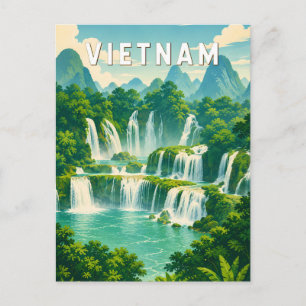 Postal Ilustración de viaje de arte vintage de Vietnam