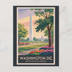 Postal Ilustración de viaje de arte vintage de Washington