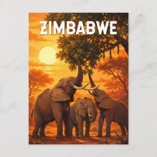 Postal Ilustración de viaje de arte vintage de Zimbabue
