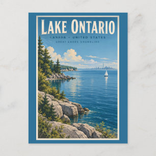 Postal Ilustración de viaje de arte vintage del lago Onta