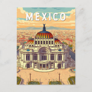 Postal Ilustración de viaje de arte vintage México