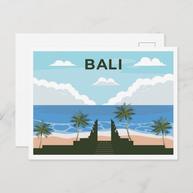 Postal Ilustracion de viaje de Bali Indonesia (Anverso / Reverso)