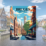 Postal Ilustración de viaje de Brujas Bélgica<br><div class="desc">Adéntrate en el pasado con nuestra postal de ilustración vintage que captura la belleza eterna de Brujas, Bélgica. Pasea por calles empedradas flanqueadas por edificios medievales, cruza canales pintorescos y admira la intrincada arquitectura de esta ciudad encantadora. Con un toque nostálgico, nuestra obra de arte evoca la atmósfera romántica y...</div>