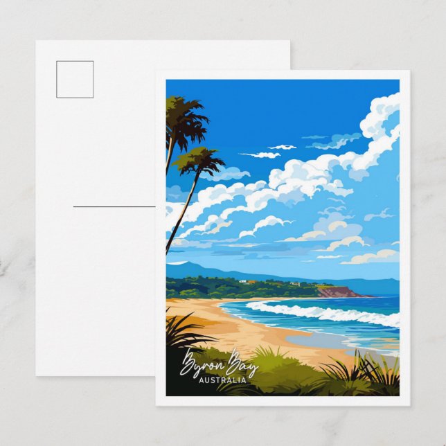 Postal Ilustracion de Viaje de Byron Bay Australia (Anverso / Reverso)